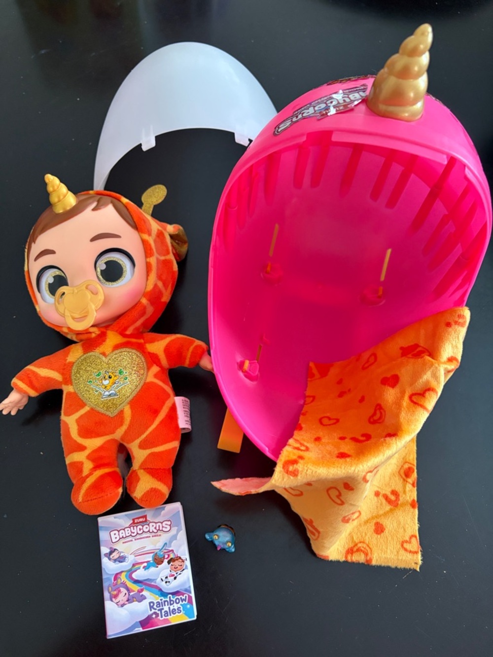 Plush Unicorn Doll with Pink Carrying Pod - Orange Outfit